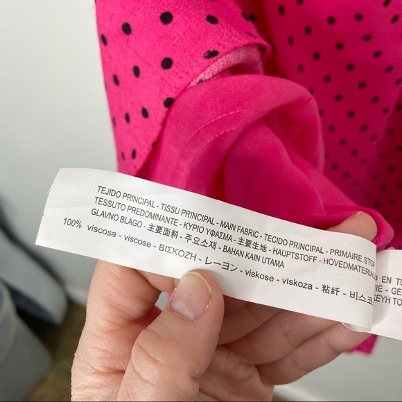 Zara Trafaluc Bright Pink Polka Dot Ruched Asymmetrical Dress - Picture 13 of 16